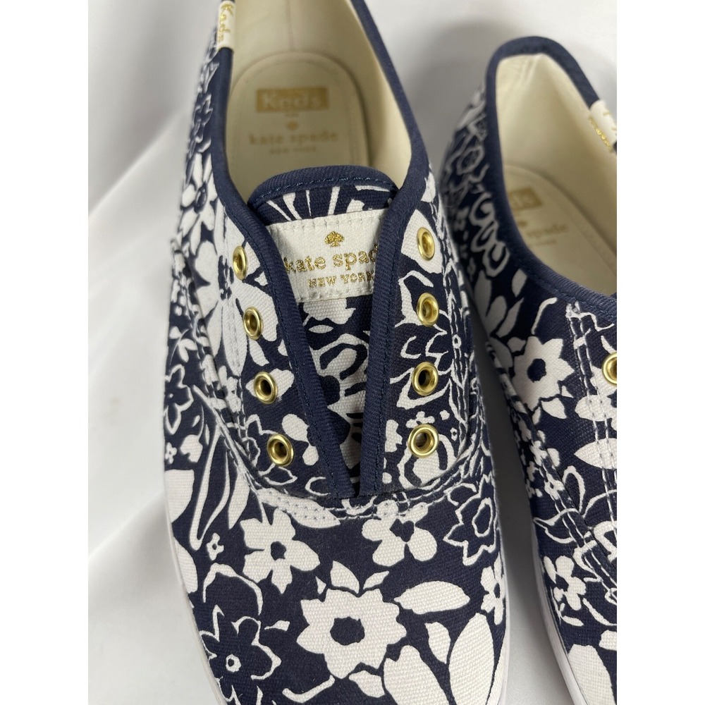 Kate Spade Women's SZ 8.5 Keds White Floral Navy Slip On Spring Summer Casual